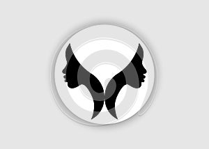 Logo round design African American woman face profile. Beauty concept, Afro black Women profile silhouette on grey background