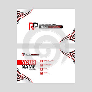 Logo RP design with a black and red business card with horizontal and modern design.