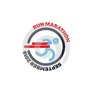 Logo for running marathon. Silhouette Runner at Finish Line. Simple flat symbol. vector illustration