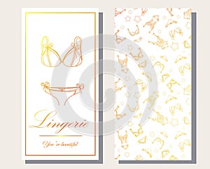 Logo and seamless pattern for Fashionable women`s lingerie collection,  illustration sketch. BRAND STYLE of women`s lace