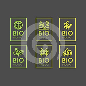 Logo Set Badge Fresh Organic, Eco Product, Bio Ingredient Label Badge with Leaf, Earth