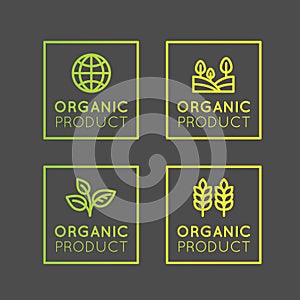 Logo Set Badge Fresh Organic, Eco Product, Bio Ingredient Label Badge with Leaf, Earth