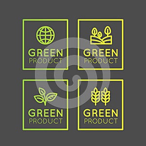 Logo Set Badge Fresh Organic, Eco Product, Bio Ingredient Label Badge with Leaf, Earth, Green Concept Gradient Colour