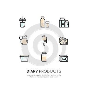 Logo Set Badge. Lactose, Diary, Milk Products. Farm and Organic symbols