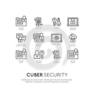 Logo Set of Cuber Security, Secure Access, Network Protection and Privacy