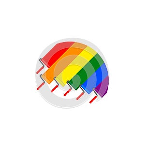 Logo with of Set of paint rollers with multicolored long colored strips.