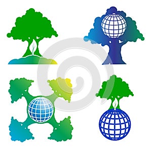 Logo set tree and globe