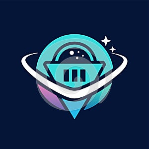 Logo showcasing a futuristic design for a virtual shopping destination on a space station, A futuristic design for a virtual