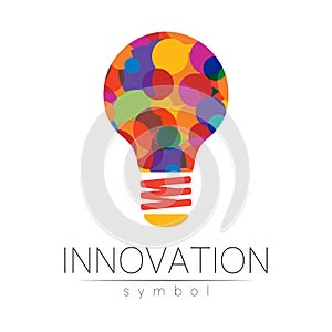 Logo sign of innovation in science. Lamp symbol for concept, business, technology, creative idea, web. Rainbow color