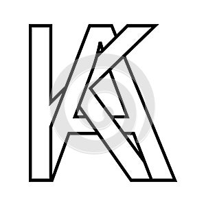 Logo sign ka ak, icon double letters logotype a k