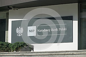 Logo and sign of Narodowy Bank Polski National Bank of Poland, NBP.