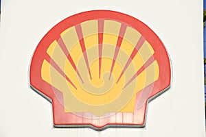 Logo sign of Shell gas station at Lugano on Switzerland