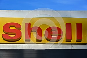 Logo sign of Shell gas station at Lugano on Switzerland