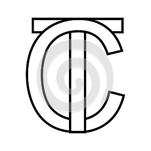 Logo sign tc ct, icon sign interlaced letters c t logo tc ct first capital letters pattern alphabet