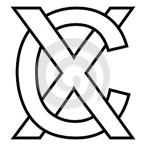 Logo sign xc cx icon sign two interlaced letters x, C vector logo xc, cx first capital letters pattern alphabet x, c