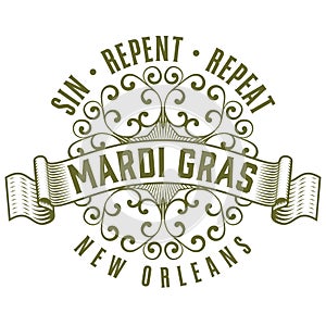 Logo Slogan Tagline New Orleans French Quarter Mardi Gras Southern Decadence Carnival Season Louisiana isolated on white