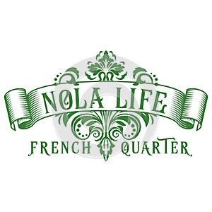 Logo Slogan Tagline New Orleans French Quarter Mardi Gras Southern Decadence Carnival Season Louisiana isolated on white