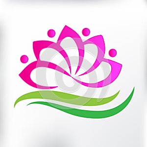 Logo spa massage lotus flower icon id card teamwork people symbol of yoga vector image illustration graphic design