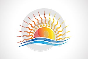 Logo sun and beach waves vector