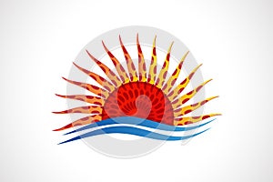 Logo sun and beach waves vector