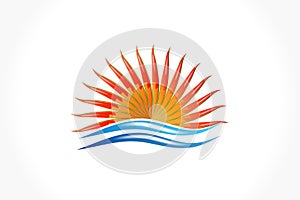 Logo sun and beach waves vector