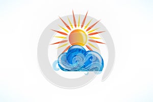 Logo sun with blue cloud swirly beach waves vector