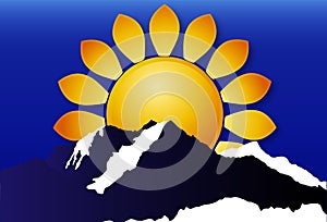 Logo of the sun over the mountains