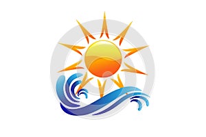 Logo sun and swirly beach waves vector