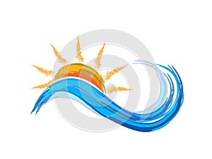 Logo sun waves beach swirly watercolor vector web image template