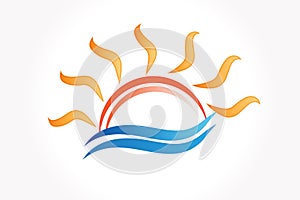 Logo sun waves summer beach tropical paradise