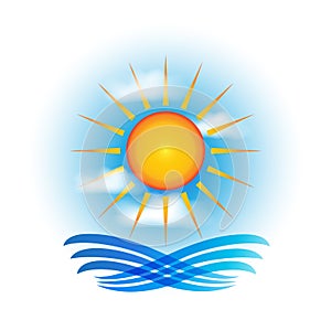 Logo sun waves summer beach tropical paradise