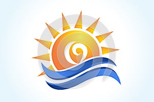 Logo sun waves tropical sunset love heart icon