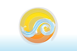 Logo sun and waves watercolor vector