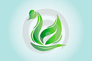 Logo Swan green leaf wing icon vector photo