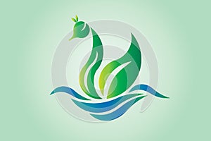 Logo swan green leaf wing icon vector photo