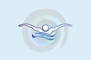 Logo swim sport icon vector line art waves