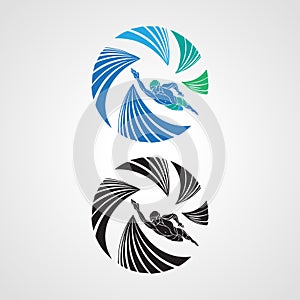 Logo Swimmer Icon Element Template Round. Vector eps