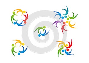 Logo team work,education symbol, people celebration icon set vector design