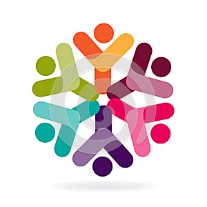 Logo teamwork happy partners friendship unity business colorful people hands up icon photo