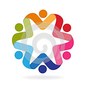 Logo teamwork hug friendship unity business colorful people icon logotype vector