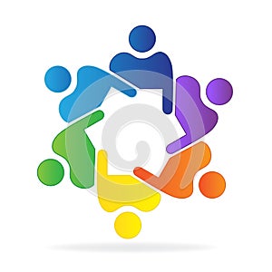 Logo teamwork meeting people flat image vector illustration colorful design