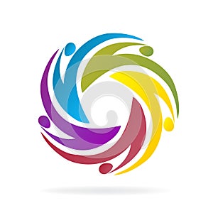 Logo teamwork swooshes hug friendship unity business colorful people icon logotype vector photo