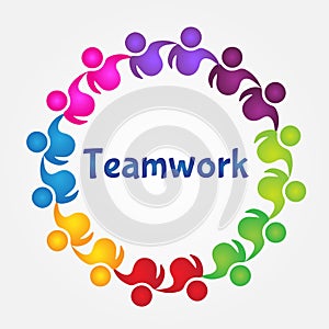 Logo teamwork unity business hugging people vector design