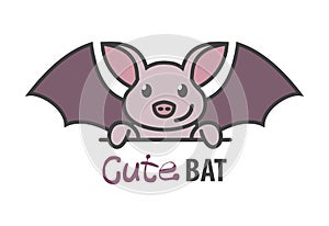 Logo template with cute curious bat. Vector logo design rearmouse template for zoo, veterinary clinics, etc. Cartoon animal logo