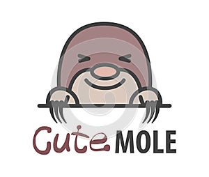 Logo template with cute curious mole. Vector logo design template for zoo, veterinary clinics, etc. Cartoon animal logo