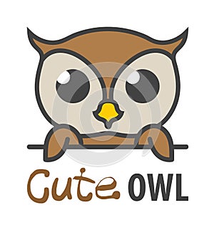 Logo template with cute curious owl. Vector logo design template for zoo, veterinary clinics, etc. Cartoon animal logo