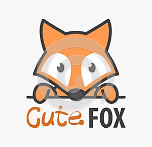 Logo template with cute fox. Vector logo design template for zoo, veterinary clinics and animal shelters. Cartoon foxy logo