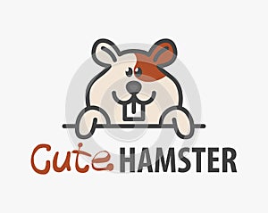 Logo template with cute hamster. Vector logo design template for pet shops, veterinary clinics and animal shelters. Cartoon cavy