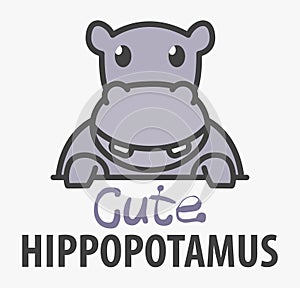 Logo template with cute hippopotamus. Vector logo design template for zoo, veterinary clinics. Cartoon african animal logo photo
