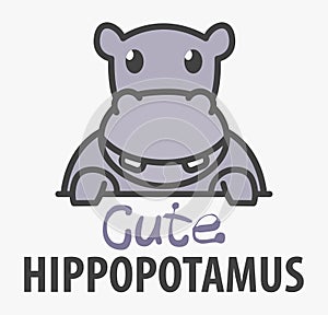 Logo template with cute hippopotamus. Vector logo design template for zoo, veterinary clinics. Cartoon african animal logo